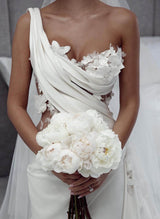 Retro style One Shoulder Flowers Wedding Dresses Ruffles-Dbrbridal