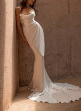 Retro style Trumpet Mermaid Fitted Cowl Neck Silk Like Satin Wedding Dresses-Dbrbridal