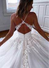 Retro style Tulle Wedding Dress Appliques Lace Sleeveless V-Neck Chic A-line-Dbrbridal