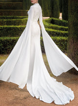 Retro style V-Neck Long Sleeves Lace Wedding Dresses-Dbrbridal