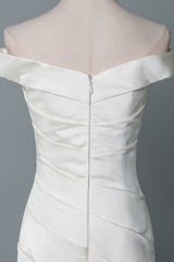 Retro Wedding Dress Mermaid Off The Shoulder Sleeveless Pleated Satin Fabric With Train Traditional Dresses For Bride-Dbrbridal