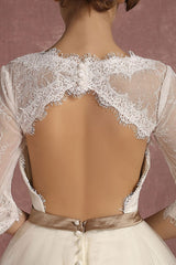 Retro Wedding Dress Short Lace Tulle Bridal Dress Half Sleeve Chic V-Neck Sexy Backless A-line Flower Sash Tea Length Bridal Gown Exclusive-Dbrbridal