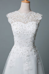 Retro Wedding Dress Tea Length Jewel Neck Sleeveless A-line Tulle Short Bridal Dress Exclusive-Dbrbridal