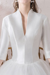 Retro Wedding Dresses Princess High Collar Half Sleeve Long Tulle Traditional Bridal Gowns-Dbrbridal