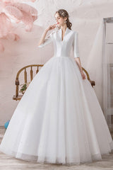 Retro Wedding Dresses Princess High Collar Half Sleeve Long Tulle Traditional Bridal Gowns-Dbrbridal