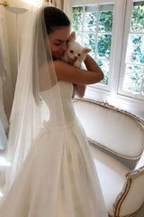 Retro Wedding Dresses Satin Strapless A-line Long Elegant Bridal Gown With Train-Dbrbridal