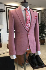 Rock Pink Peaked Lapel One Button Slim Fit Men's Prom Suits-Dbrbridal