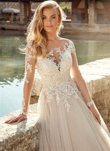 Romantic Tulle Lace Ball-Gown Wedding Dresses Long Sleeves-Dbrbridal