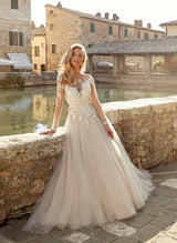 Romantic Tulle Lace Ball-Gown Wedding Dresses Long Sleeves-Dbrbridal