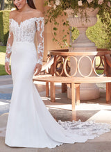 Romantic Tulle Lace Long Sleeves Off-The-Shoulder Wedding Dresses-Dbrbridal