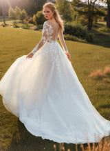 Romantic Tulle Long Sleeves Ball-Gown Lace Wedding Dresses-Dbrbridal