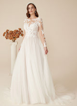 Romantic Tulle Long Sleeves Lace Wedding Dresses-Dbrbridal