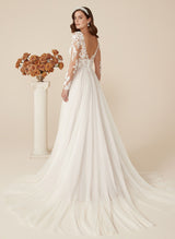 Romantic Tulle Long Sleeves Lace Wedding Dresses-Dbrbridal