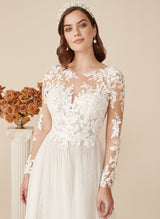 Romantic Tulle Long Sleeves Lace Wedding Dresses-Dbrbridal