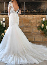 Romantic Tulle Stunning Lace Long Sleeves Mermaid Fitted Wedding Dresses-Dbrbridal