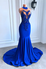 Royal Blue High Neck Sleeveless Mermaid Prom Dress with Beadings-Dbrbridal