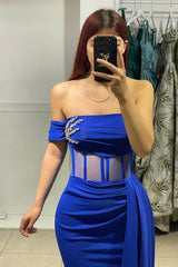 Royal Blue Mermaid One Shoulder Dress with Beads and Ruffles-Dbrbridal