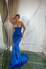 Royal Blue Mermaid Prom Dress with Beads Sleeveless Sweetheart Spaghetti Straps-Dbrbridal