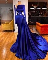 Royal Blue Mermaid Prom Dress with Beads Split Long Sleeves-Dbrbridal