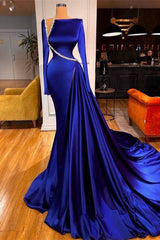 Royal Blue Mermaid Prom Dress with Beads Split Long Sleeves-Dbrbridal