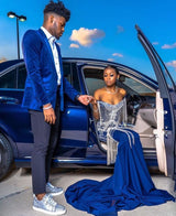 Royal Blue Velvet Prom Outfits Online Fabulous Peaked Laple Men's Suit with Two Pieces-Dbrbridal