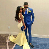 Royal Bule One Button Prom Outfits Two Pieces Men Suit with Black Lapel-Dbrbridal