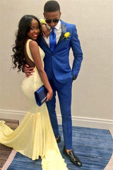 Royal Bule One Button Prom Outfits Two Pieces Men Suit with Black Lapel-Dbrbridal