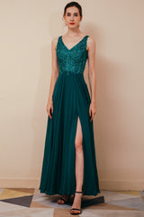 Rust A-line Chiffon V-Neck Backless Prom Dress-Dbrbridal