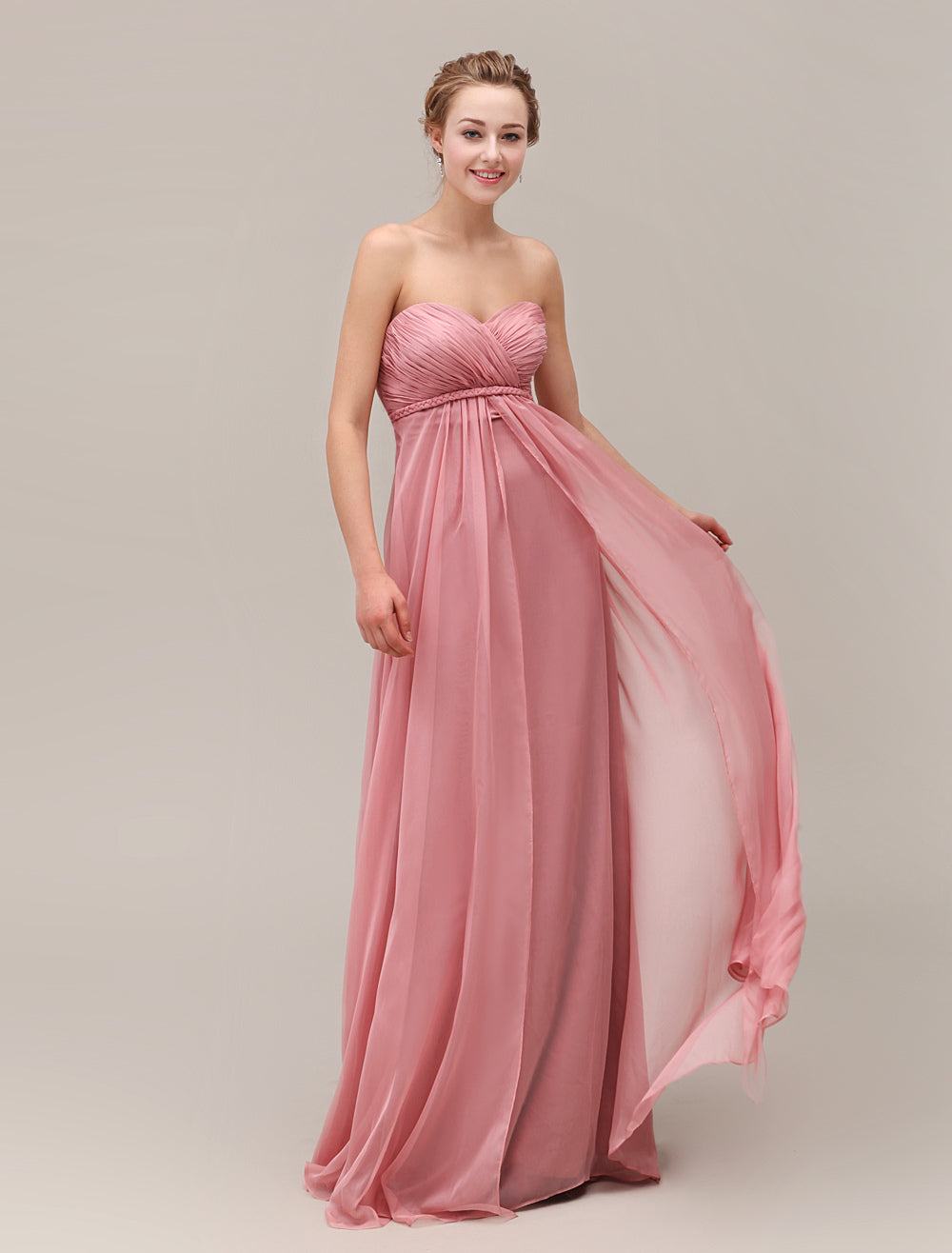 salmon bridesmaid dresses open lace back dress Mondressy Salmon Bridesmaid Dresses Women's A-Line/Princess V-Neck Sleeveless Floor-Length Chiffon Formal Dress Evening Party Gowns, As Pic