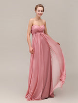Salmon Sweetheart Pleated Floor Length Chiffon Bridesmaid Dress-Dbrbridal