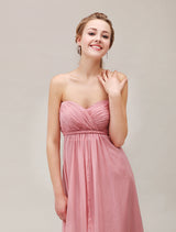 Salmon Sweetheart Pleated Floor Length Chiffon Bridesmaid Dress-Dbrbridal