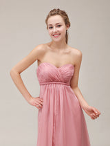 Salmon Sweetheart Pleated Floor Length Chiffon Bridesmaid Dress-Dbrbridal