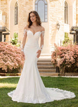 Satin Appliques Lace Elegant Sweetheart Neckline Mermaid Fitted Silhouette Sweep Train Wedding Dress-Dbrbridal