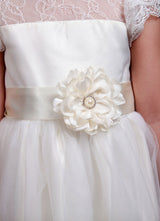 Satin Flower Girl'S Dress Ball Gown Illusion Neck Short Sleeves Girl'S Princess Formal Dress-Dbrbridal