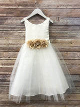 Satin Jewel Neck Sleeveless Flowers Ankle Length Sash Kids Party Dresses-Dbrbridal