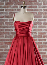Satin Wedding Dress Red Ball-Gown Square Neckline Sleeveless Sweep Train-Dbrbridal