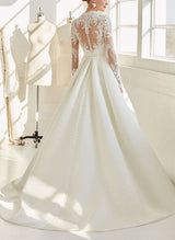 Satin Wedding Dresses Pockets-Dbrbridal