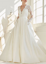 Satin Wedding Dresses Pockets-Dbrbridal