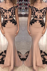 SCARLETT Mermaid Long Cap Sleeves Off-shoulder Applique Prom Dresses-Dbrbridal
