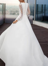 Scoop Neck Long Sleeves Wedding Dresses Split Front-Dbrbridal