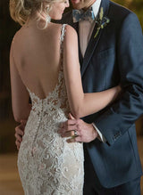 Scoop Neck Sleeveless Lace Mermaid Fitted Wedding Dress Sweep Train-Dbrbridal