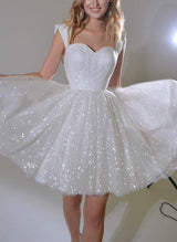 Sequin Sleeveless Short Elegant Sweetheart Chic A-line Wedding Dresses-Dbrbridal