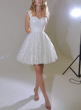 Sequin Sleeveless Short Elegant Sweetheart Chic A-line Wedding Dresses-Dbrbridal