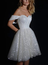 Sequin Sleeveless Short Elegant Sweetheart Chic A-line Wedding Dresses-Dbrbridal