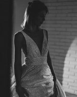 Sequin V-Neck Princess Wedding Dresses-Dbrbridal