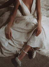 Sequin V-Neck Princess Wedding Dresses-Dbrbridal