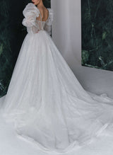 Sequined Ball-Gown Elegant Sweetheart Wedding Dresses Removable Long Sleeves-Dbrbridal