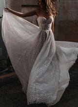 Sequined Elegant Sweetheart Lace Chic A-line Wedding Dresses Sparkly Detail-Dbrbridal