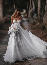 Sequined Elegant Sweetheart Lace Chic A-line Wedding Dresses Sparkly Detail-Dbrbridal