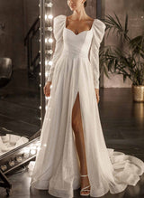 Sequined Long Sleeves Chic A-line Slit Wedding Dresses-Dbrbridal